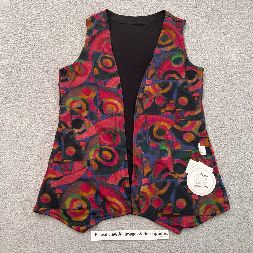 Parsley & Sage Open Vest Women Top L Multi-Color Sleeveless Reversible Pockets